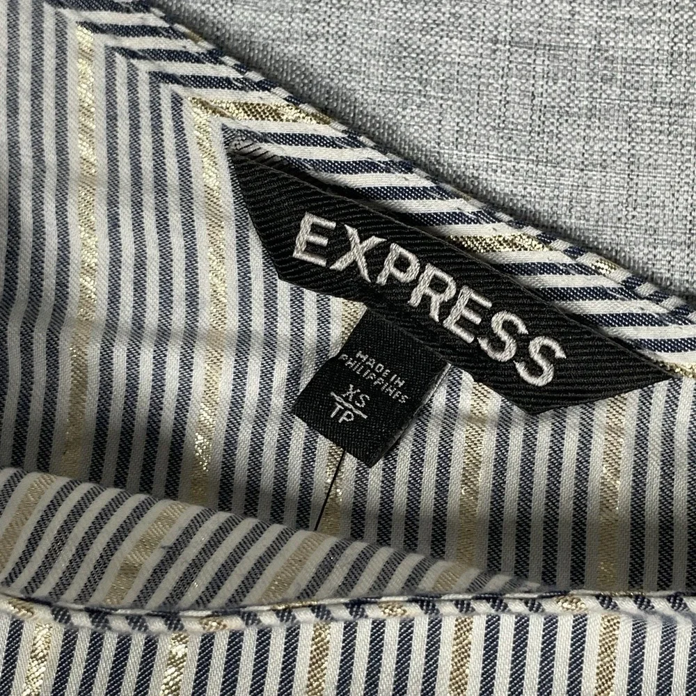 Express Blouse Women's XS Blue Striped Round Neck Long Sleeve Casual Pullover - Picture 4 of 9